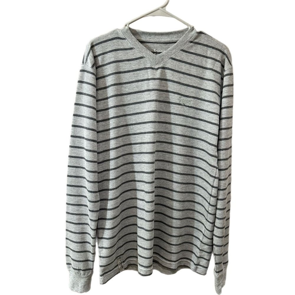 PJ Mark American Manor Mens Size Large Striped V-Neck Waffle Knit Thermal NEW